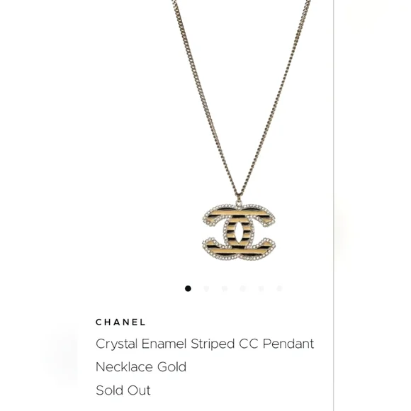 LOWSTART🚨VTG Chanel BIG CZ EnamelStripedCC PendantNecklace GoldW/COA1986,1989 - Picture 3 of 17